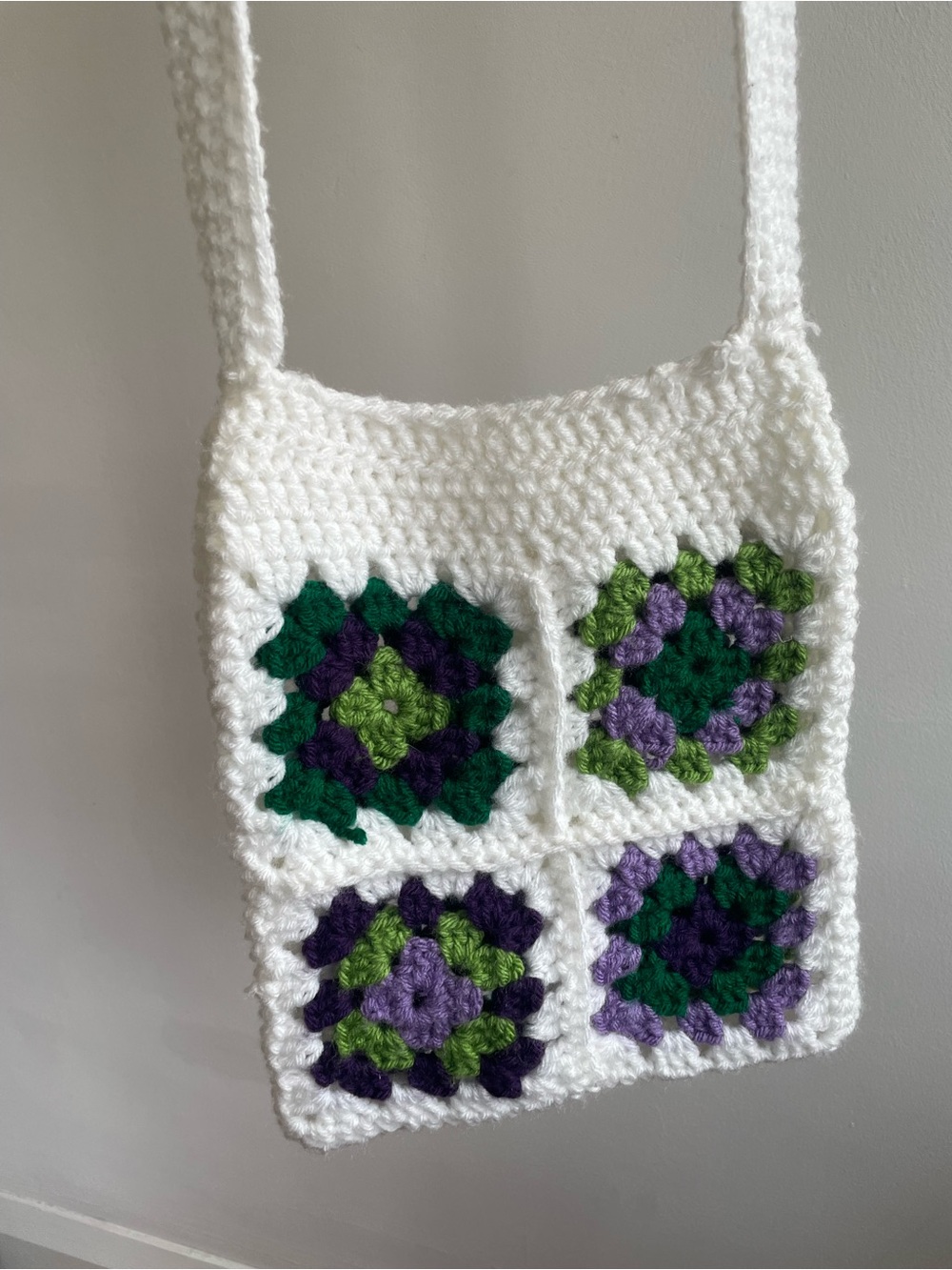 Handmade White Crochet Granny Square Crossbody Bag - Picture 1 of 8